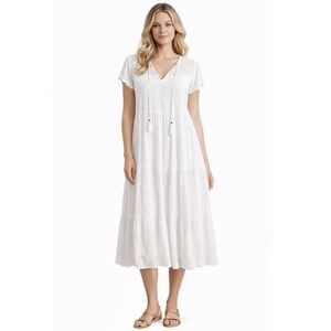 Sonoma Goods For Life White Eyelet Swiss Dot Tiered Midi Dress Womens Large